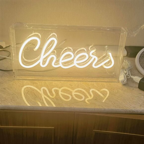 Cheers LED Neon Sign USB 3D Light Box for Bar Wall Table Party Decor Warm White - Picture 3 of 13